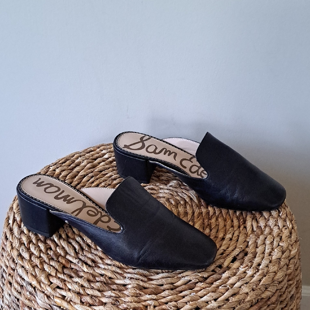 Sam Edelman Womens Adair Preppy/Dress/Office Black Leather Mules 2" Heels‎ 8.5